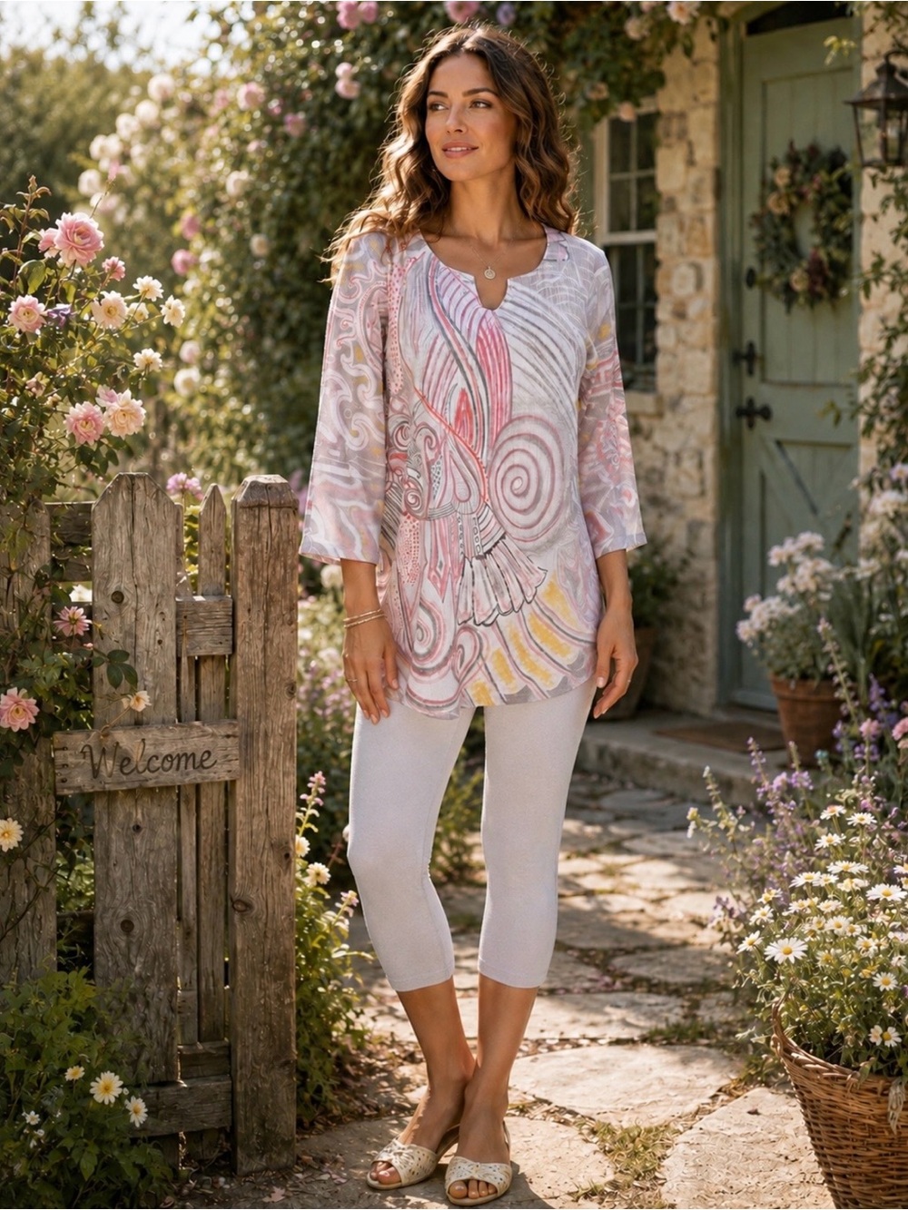 ATELIER5 designs gray pastel print tunic top